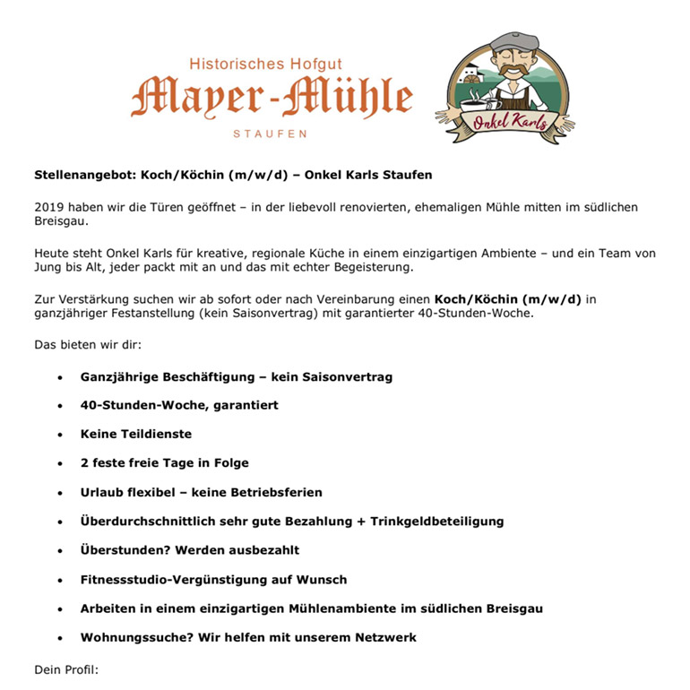 Stellenanzeige Koch (m/w/d) in Vollzeit